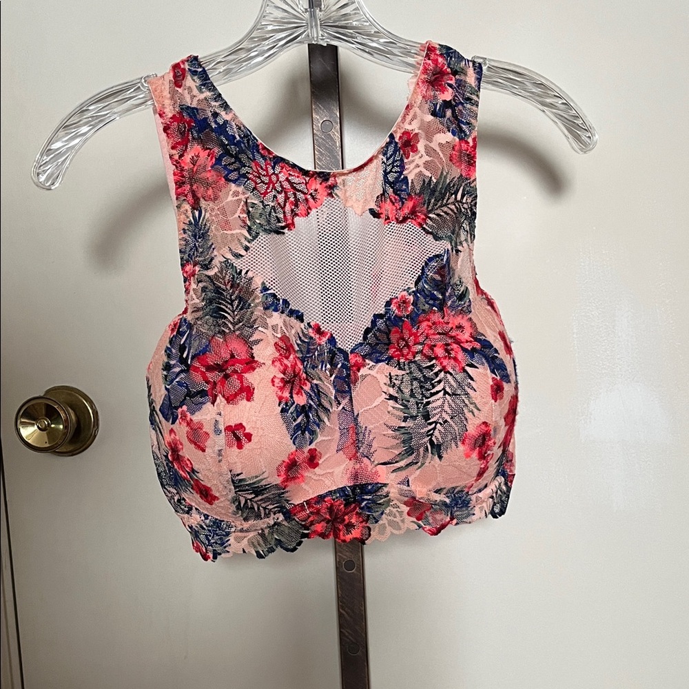 PINK Victoria's Secret Floral Lace Bralette - Peach, Red and Dark Blue
